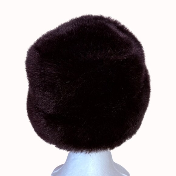 VTG Faux Mink Fur Hat Over Ears Winter Accessory Dark Brown Womens Luxury Fashio - Picture 5 of 12